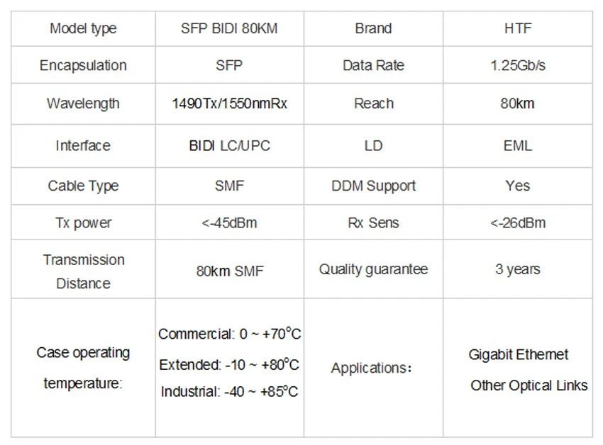 SMF 80km BIDI 1490Tx1550nmRx Transceiver